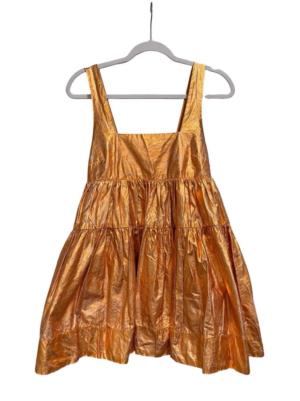 ๐งก NWT Urban Outfitters Kimchi Blue Avana Metallic Babydoll Mini Dress Orange XS - Picture 4 of 14